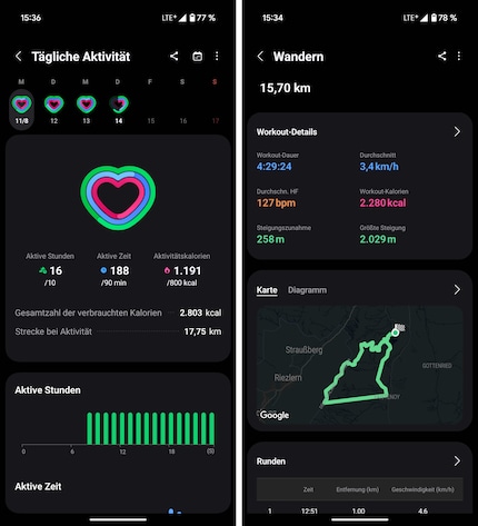 Samsung Health visualizza le attività.