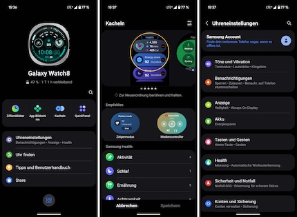 Samsung Wear con numerose opzioni di impostazione per il Galaxy Watch 8.