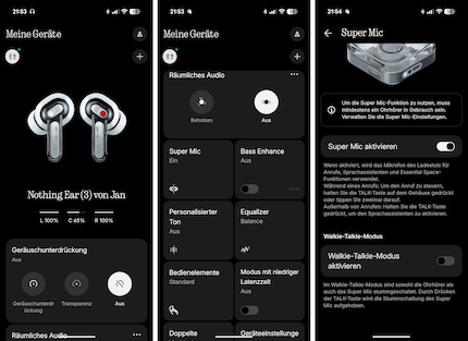 La home page dell'app Nothing-X in due parti e la sottopagina per il Super Mic.