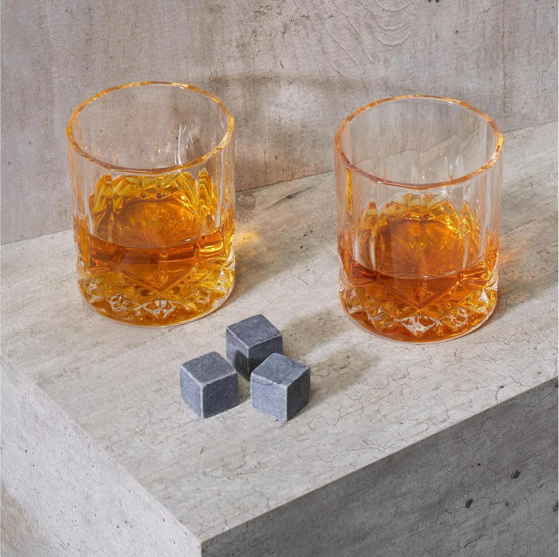 Set Regalo Per Whisky Uomo - Bicchiere Old Fashioned 325ml, 8 Pietre Refrigeranti In Legno, Pinza - Ideale Per 50° Compleanno