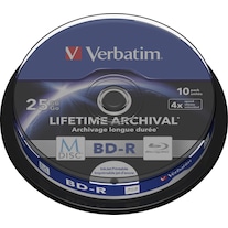 Verbatim 1x10 M-Disc BD-R BluRay 25GB 4x Speed Cakebox stampabile (10 x)