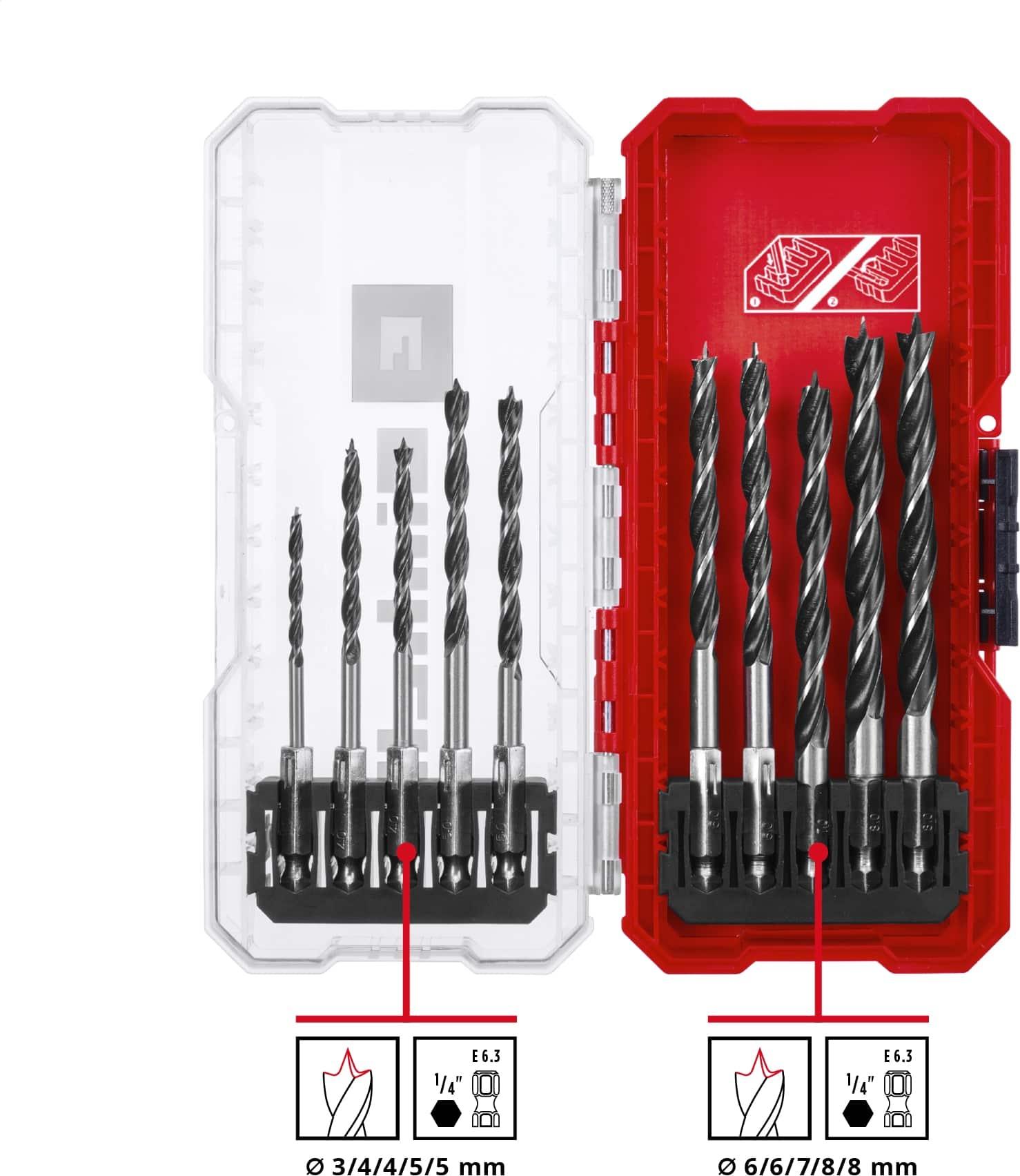 Einhell 108733 Wood twist drill bit set 10 pieces 3 mm 4 mm 5 mm 6 mm 7 mm 3 mm 4 mm 5 mm 6 mm 7 mm 8 mm Galaxus
