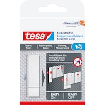 tesa Powerstrips für Tapete & Putz, 1kg Halteleistung, 6x doppelseitige Klebestreifen