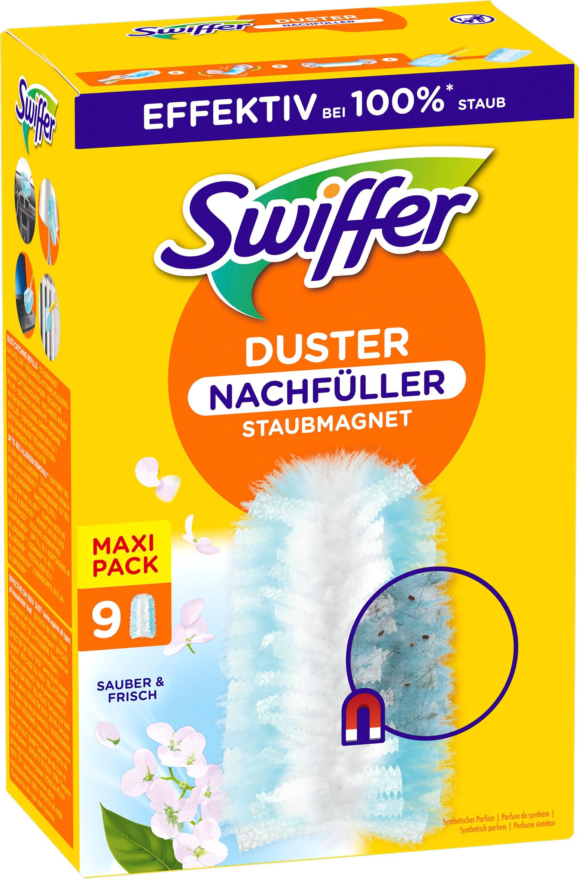 Confezione da 50 ricariche per magneti antipolvere Swiffer Dust Magnet, set iniziale per spolverare con piumino usa e getta per aspirare polvere e rimuovere peli (50 panni + 1 manico